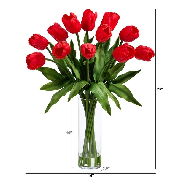 23 Artificial Tulip Arrangement with Cylinder Glass Vase