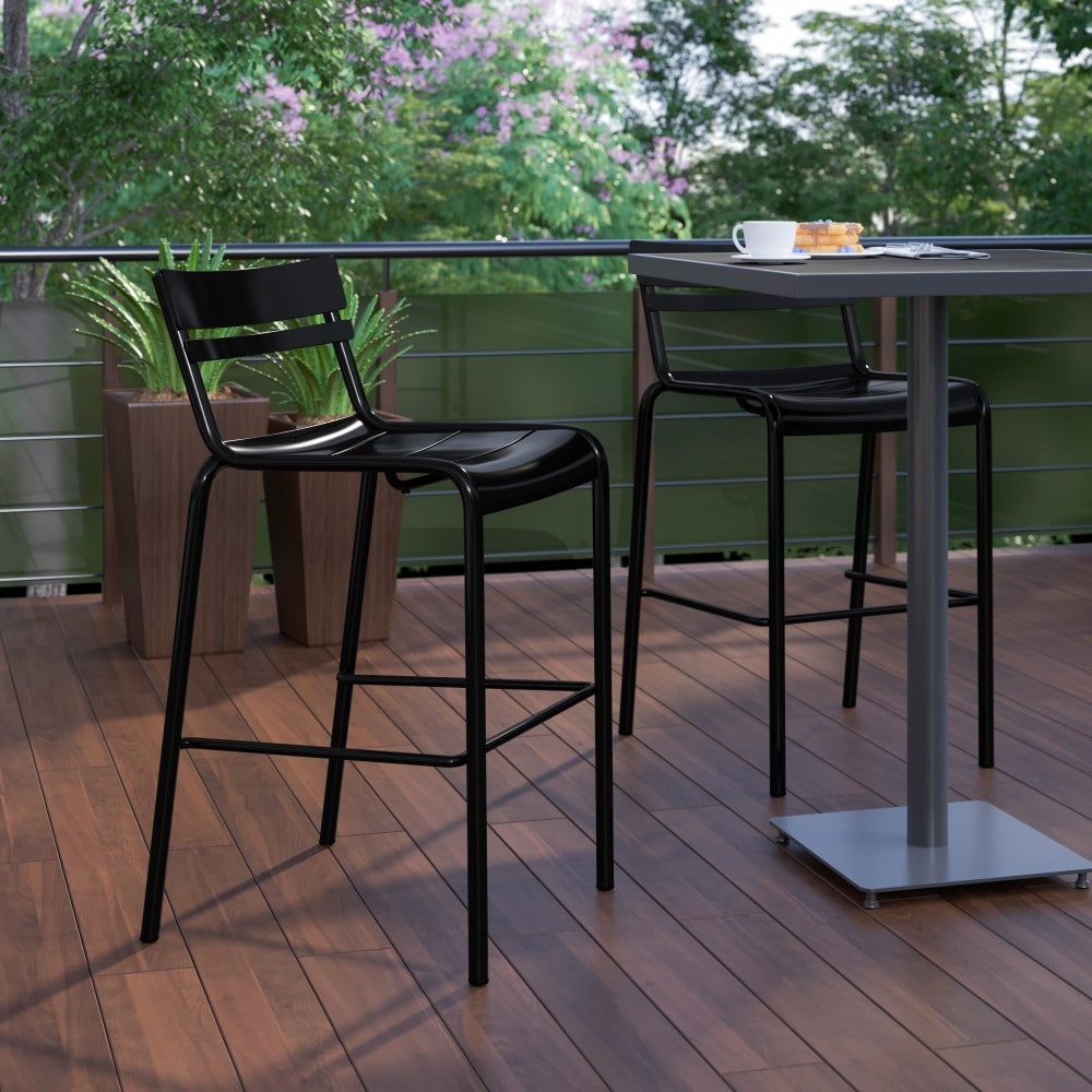 Modern Commercial Grade 2 Slat Indoor/Outdoor Steel Bar Stool