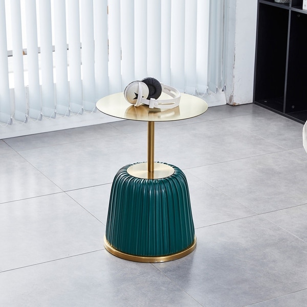 Grondin Modern Simplicity Style Round End Table Sofa Side Table Accent Table with Brass Metal Top and PU Upholstered Base