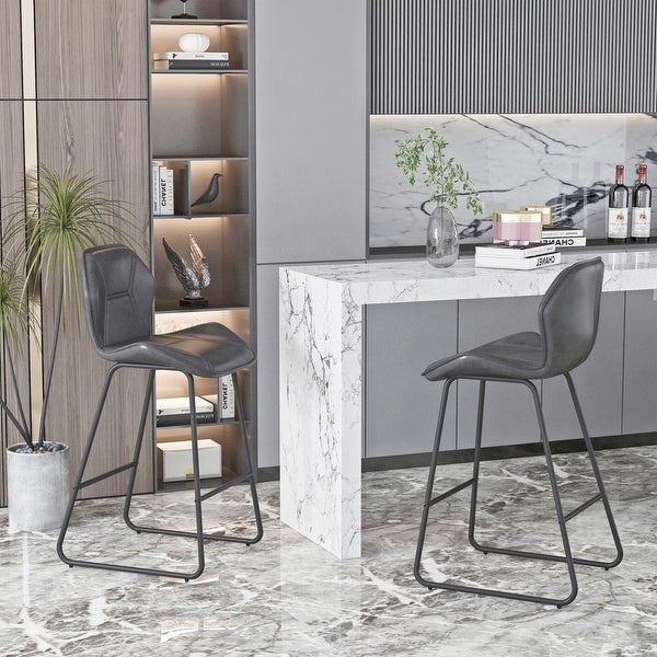 Leather Bar Stools Set of 2， Pub Barstools with Back and Footrest， Modern Armless Counter Height Bar Chairs Kitchen Stools