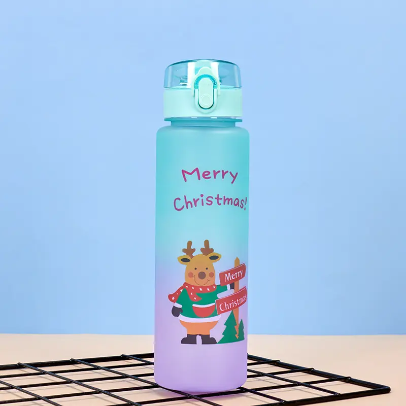 China Factory Direct Christmas Gradient Plastic Water Bottle Transparent Lid Bounce Cup Lid Cup for Student