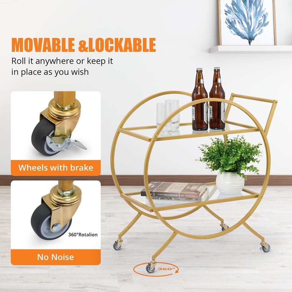 Round Bar Cart  Bar Serving Cart  Rolling Metal Wine Liquor Cart