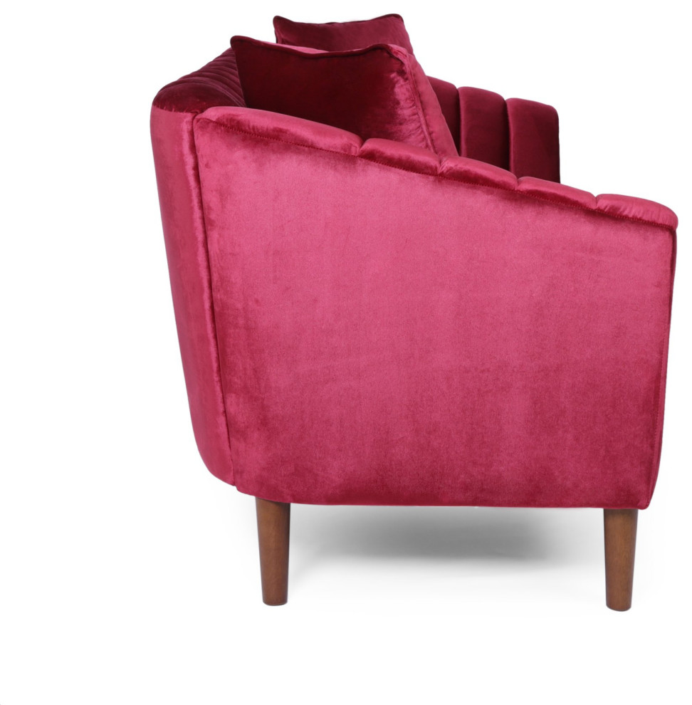 Retro Sofa  Rubberwood Legs  ampVelvet Seat With Curved Channel Tufted Back   Midcentury   Sofas   by Decorn  Houzz