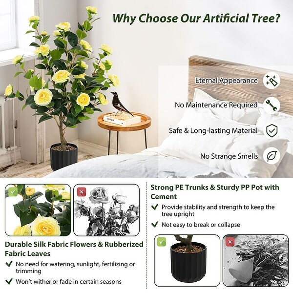 Gymax 2Pack 38'' Artificial Camellia Tree Faux Floral Plant for