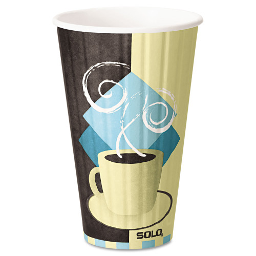 Dart Duo Shield Insulated  Paper Hot Cups， 16 oz， Tuscan Chocolate/Blue/Beige， 525/Ct (IC16J7534CT)