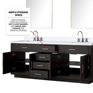 Lexora Condor 84 in W x 22 in D Black Oak Double Bath Vanity Carrara Marble Top and Faucet Set LVCO84DJ101