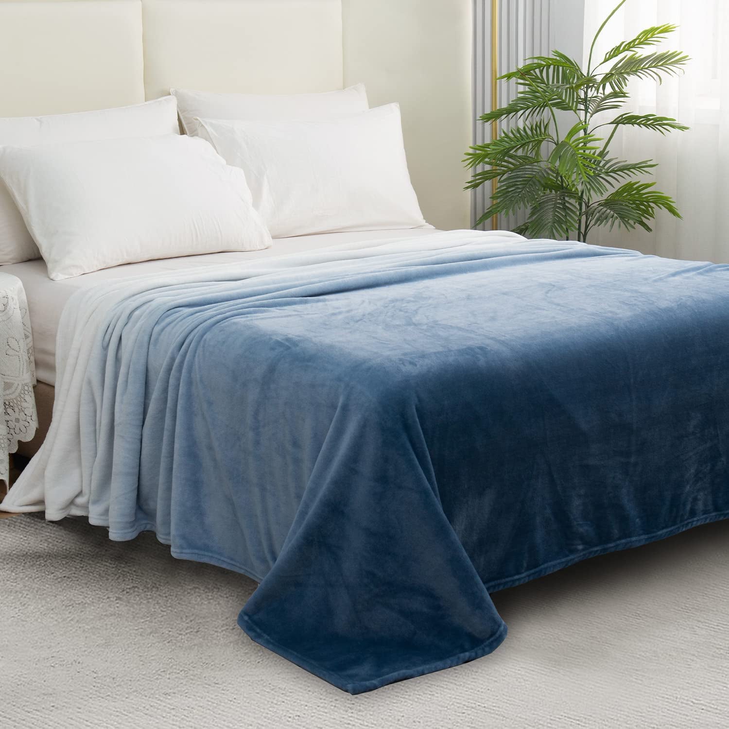 Ombre Print All Season Fleece Blanket - Anti-Static - Plush， Soft and Cozy， Twin/Twin XL， Blue