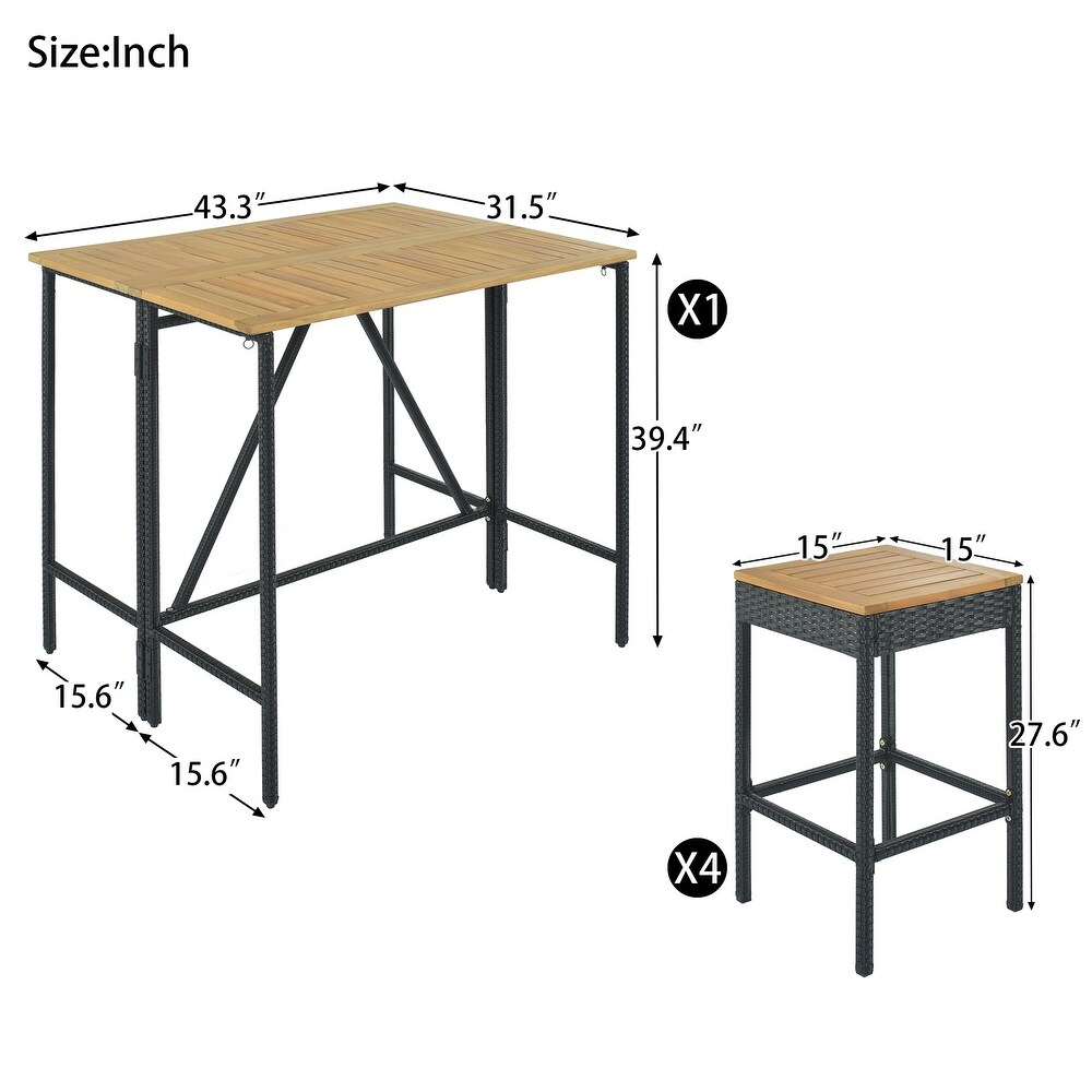 Outdoor Patio Wicker Bar Set Dining Table Set w/Foldable Tabletop for 4