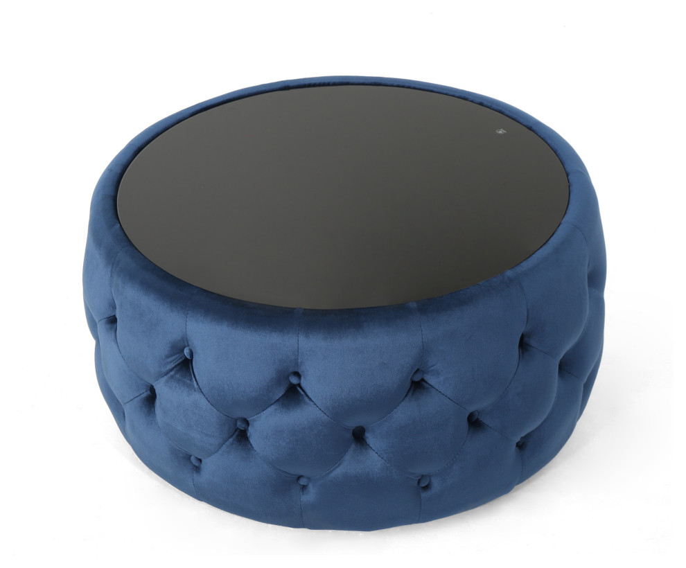 GDF Studio Ivy Glam Velvet and Tempered Glass Coffee Table Ottoman   Contemporary   Footstools And Ottomans   by GDFStudio  Houzz