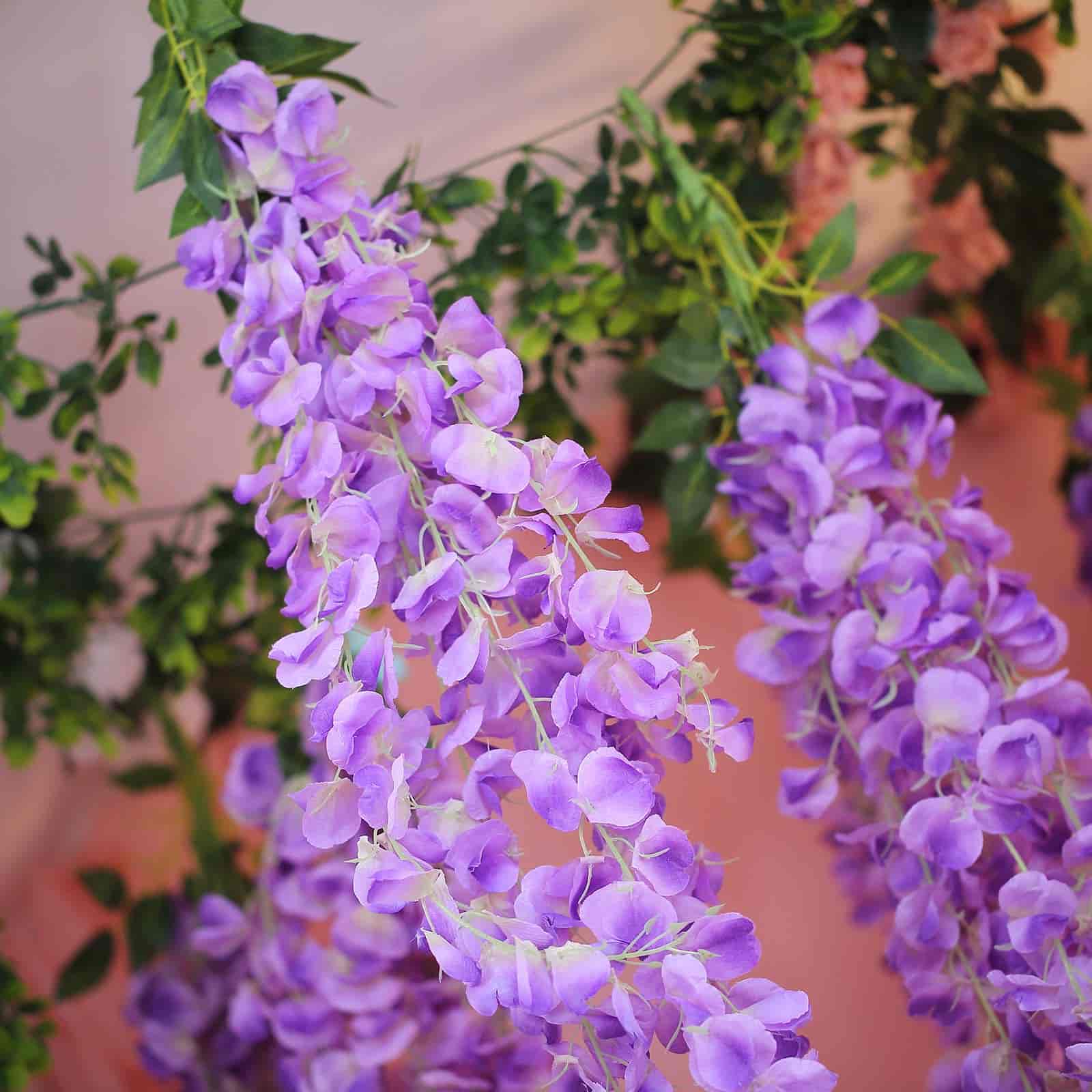 Lavender Lilac Artificial Silk Hanging Wisteria Flower Garland Vines - Elaborated 5 Full Strands in 1 Bush 42