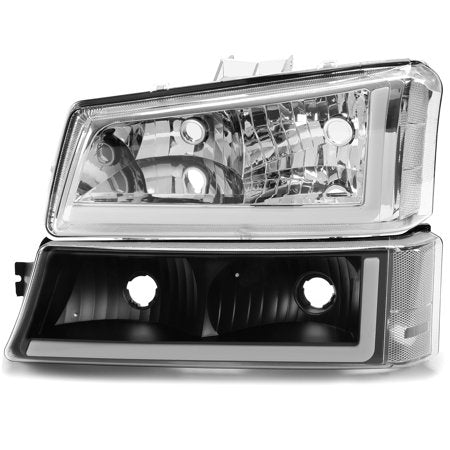 Kojem Front Headlight Lamp w/LED DRL for 2003-2007 Chevy Chevrolet Silverado Avalanche (Clear LensandBlack HousingandClear Reflector)