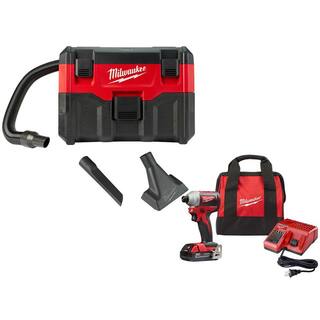 MW M18 18-Volt 2 Gal. Lithium-Ion Cordless WetDry Vacuum with M18 18-Volt Lithium-Ion 14 in. Compact Impact Driver Kit 0880-20-2850-21P