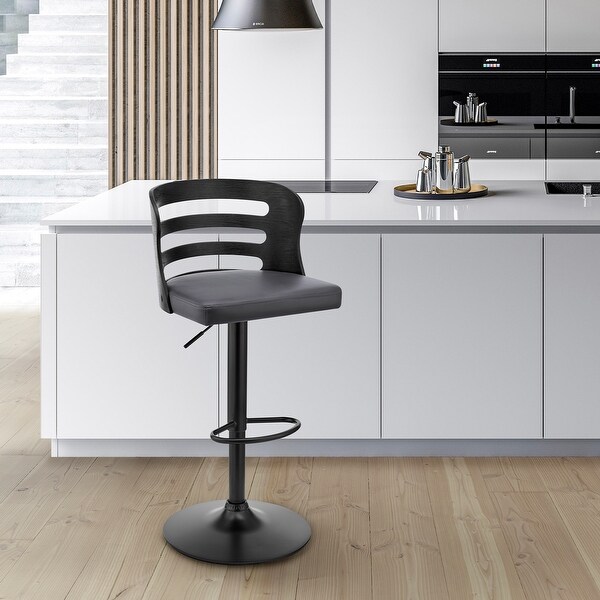 Khalia Adjustable Swivel Faux Leather and Wood Bar Stool with Metal Base