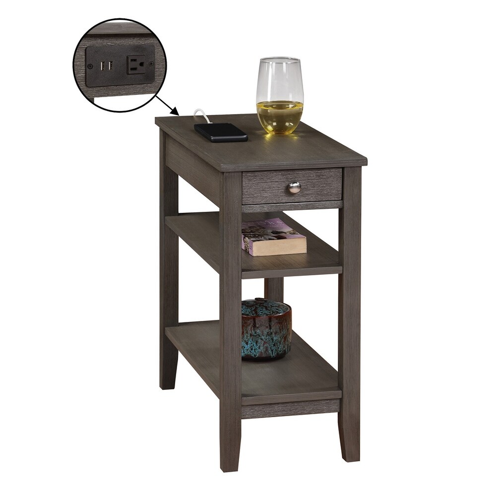 Convenience Concepts American Heritage 1 Drawer Chairside End Table with Charging Station and Shelves