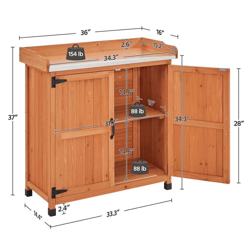 Yaheetech Outdoor Garden Potting Bench Table with Cabinet, Brown