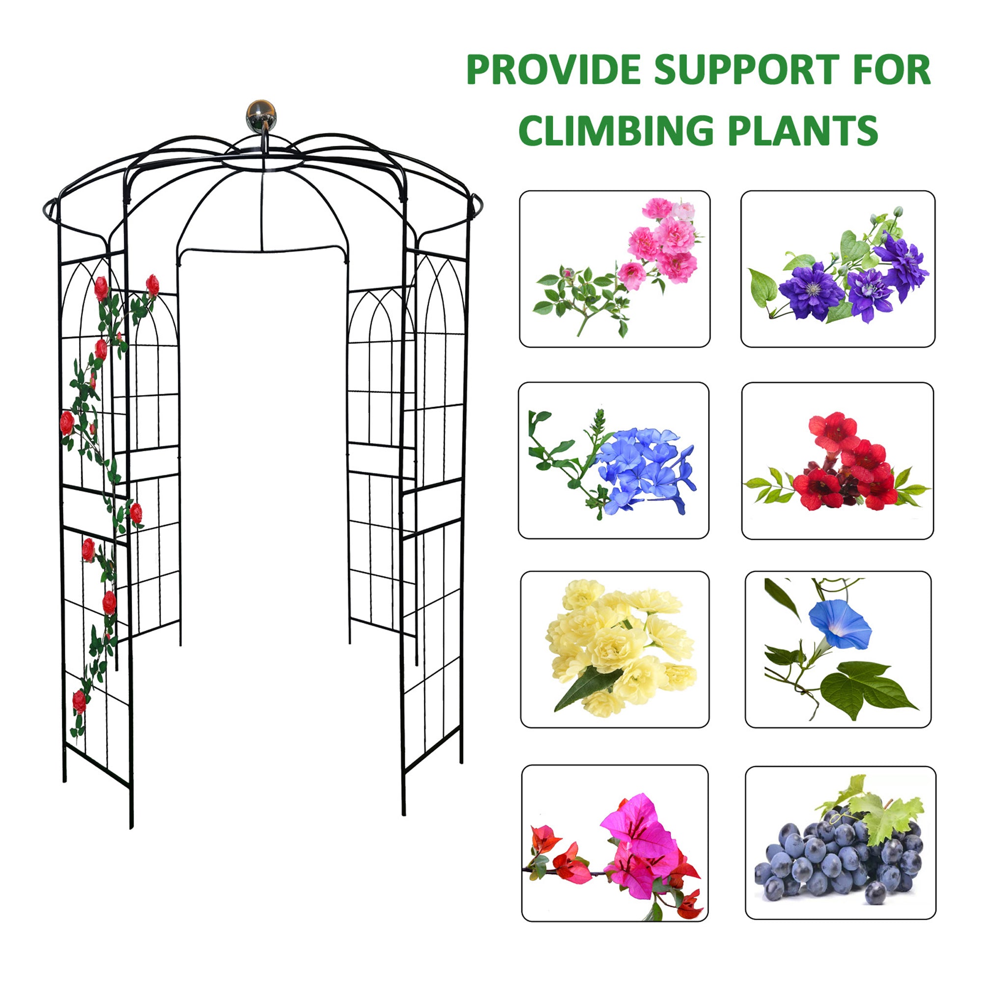 Docooler Metal Garden Arch Iron Garden Arbors Gazebo Dia81.3'' x 114.2'' High Birdcage Shape Pergola Pavilion for Wedding Ceremony
Outdoor Black