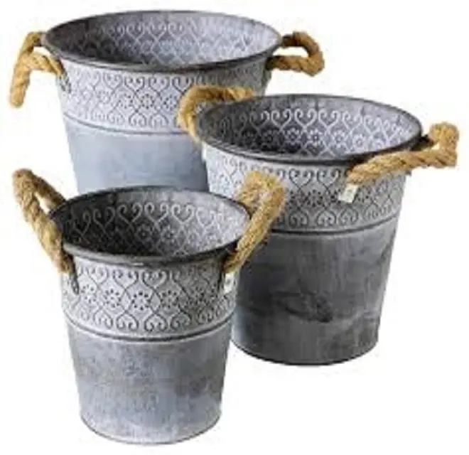 Unique Design Galvanized Metal Flower Pot With Double Handle Easy to Hold Garden Living Room Decorative Flower Planter For Home