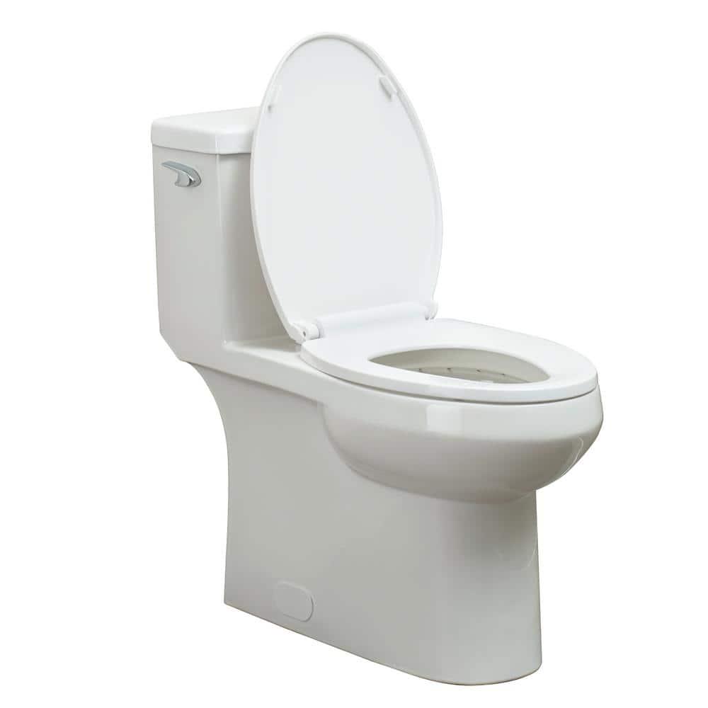 Foremost 1Piece 128 GPF Single Flush Elongated Toilet FM trim in White with Slow Close Toilet Seat Included