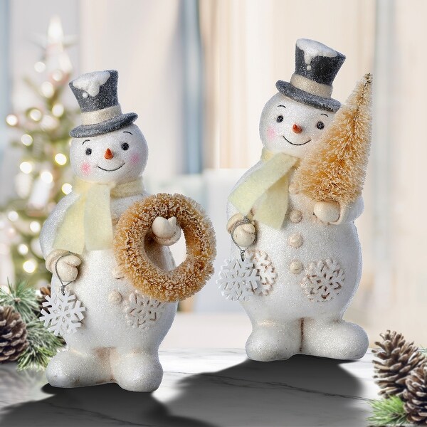 8.5 Paperpulp Vintage Snowman w Tree Set of 2