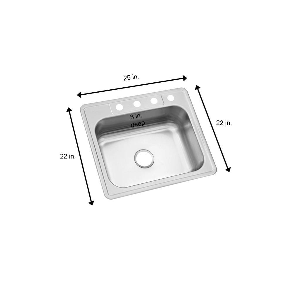 Glacier Bay 25 in. Drop in Single Bowl 20 Gauge Stainless Steel Kitchen Sink HDSB252284