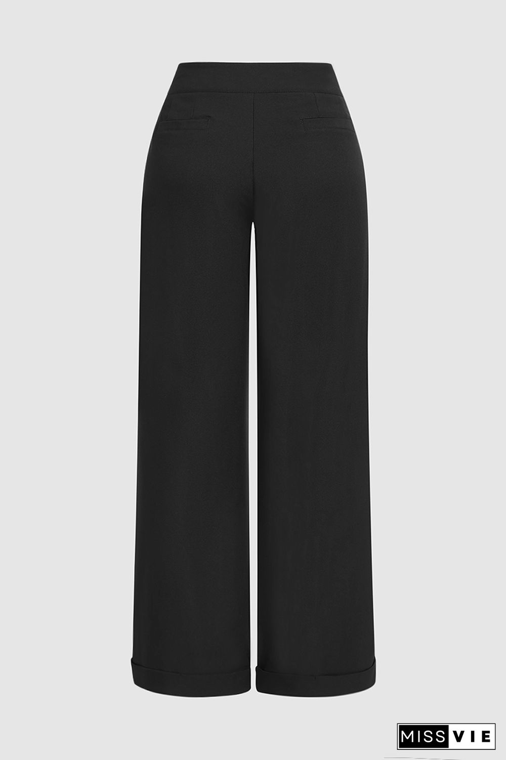 Solid Buttoned Detail Straight Leg Mid Waist Pants