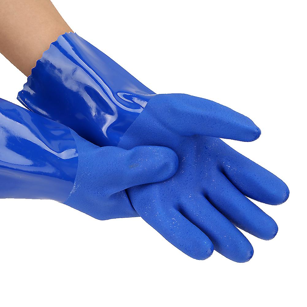 Pvc Chemical Resistance Gauntlet Knitted Cotton Lined Straight Sleeve Safety Gloves Non Slip(l )