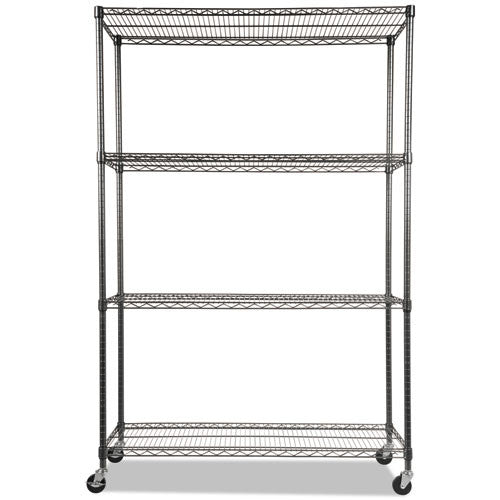 Alera Complete Wire Shelving Unit with Casters, Four-Shelf, 48