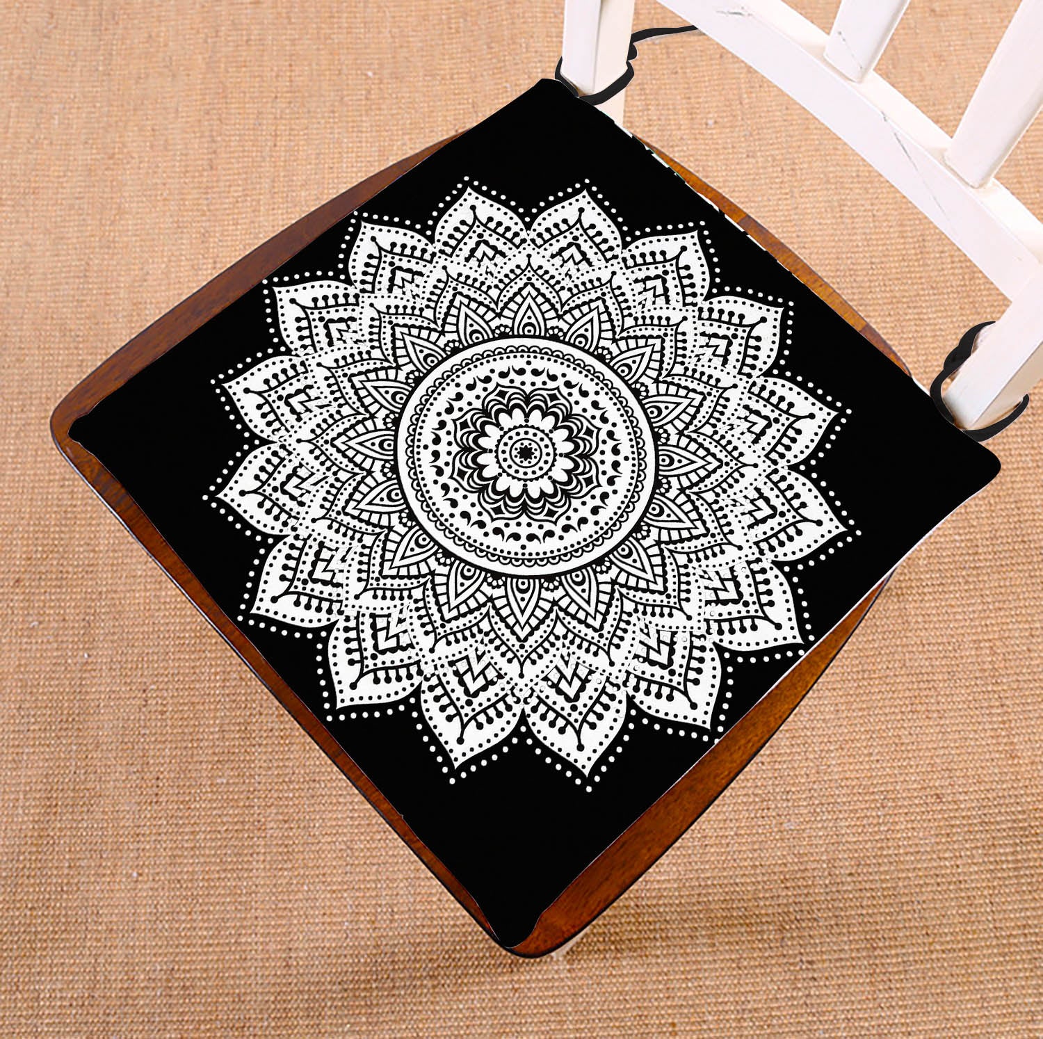 GCKG Mandala Chair Cushion，Mandala- Indian Chair Pad Seat Cushion Chair Cushion Floor Cushion with Breathable Memory Inner Cushion and Ties Two Sides Printing 16x16 inch