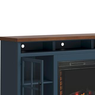 Bridgevine Home 74 in. Fully Assembled Blue and Brown TV Stand with Electric Fireplace Fits TV's up to 85 in. NT5110.BWK