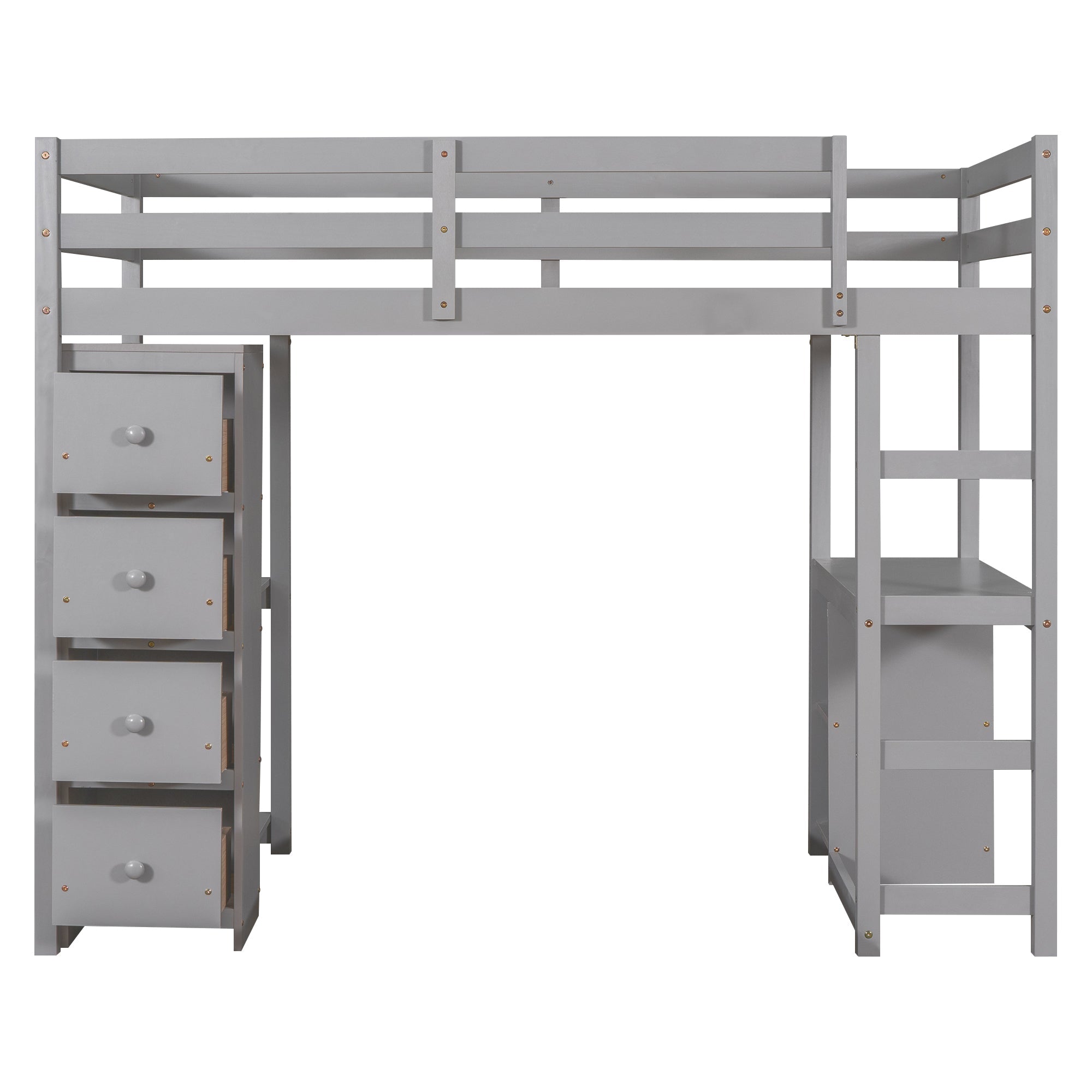 Euroco Twin Over Twin Loft Bed with Four Drawers and Ladder for Kids, Gray