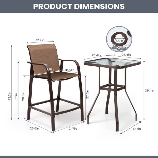 Pellebant 3 Piece Outdoor Patio Aluminum Bistro Set Bar Table with Umbrella Hole