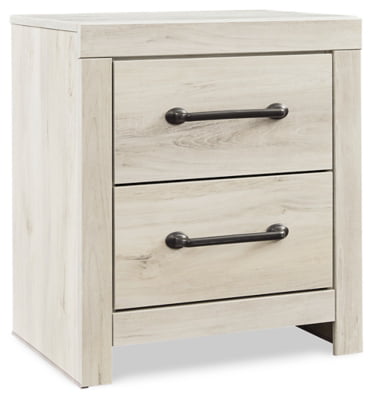 Signature Design by Ashley Cambeck Farmhouse Industrial 2 Drawer Two Drawer Nightstand with 2 Slim-Profile USB Charging Stations, Whitewash