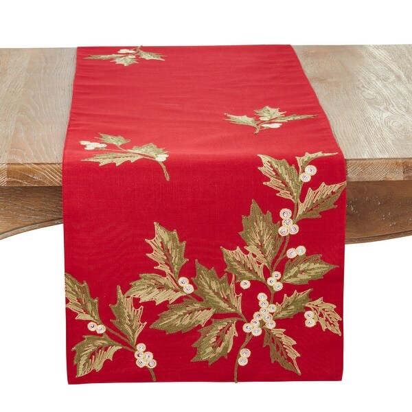 Evergreen Holly Leaves Table Runner