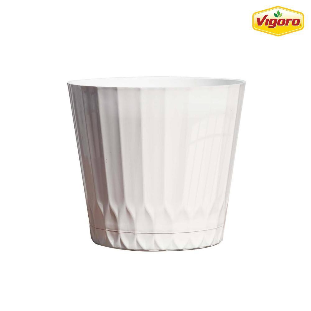 Vigoro 8.4 in. Concord Medium White Recycled Plastic Planter (8.4 in. D x 8.3 in. H) with Attached Saucer DP1722PDPS1722