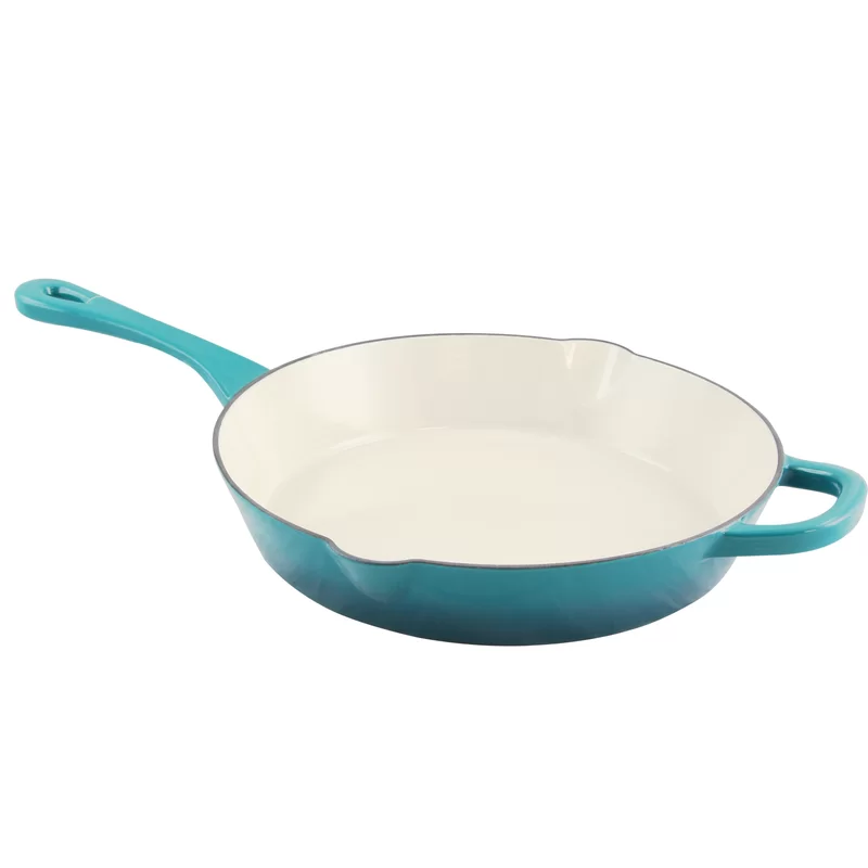 Crock Pot 111988.01 Artisan 12 Inch Enameled Cast Iron Round Skillet， Teal Ombre