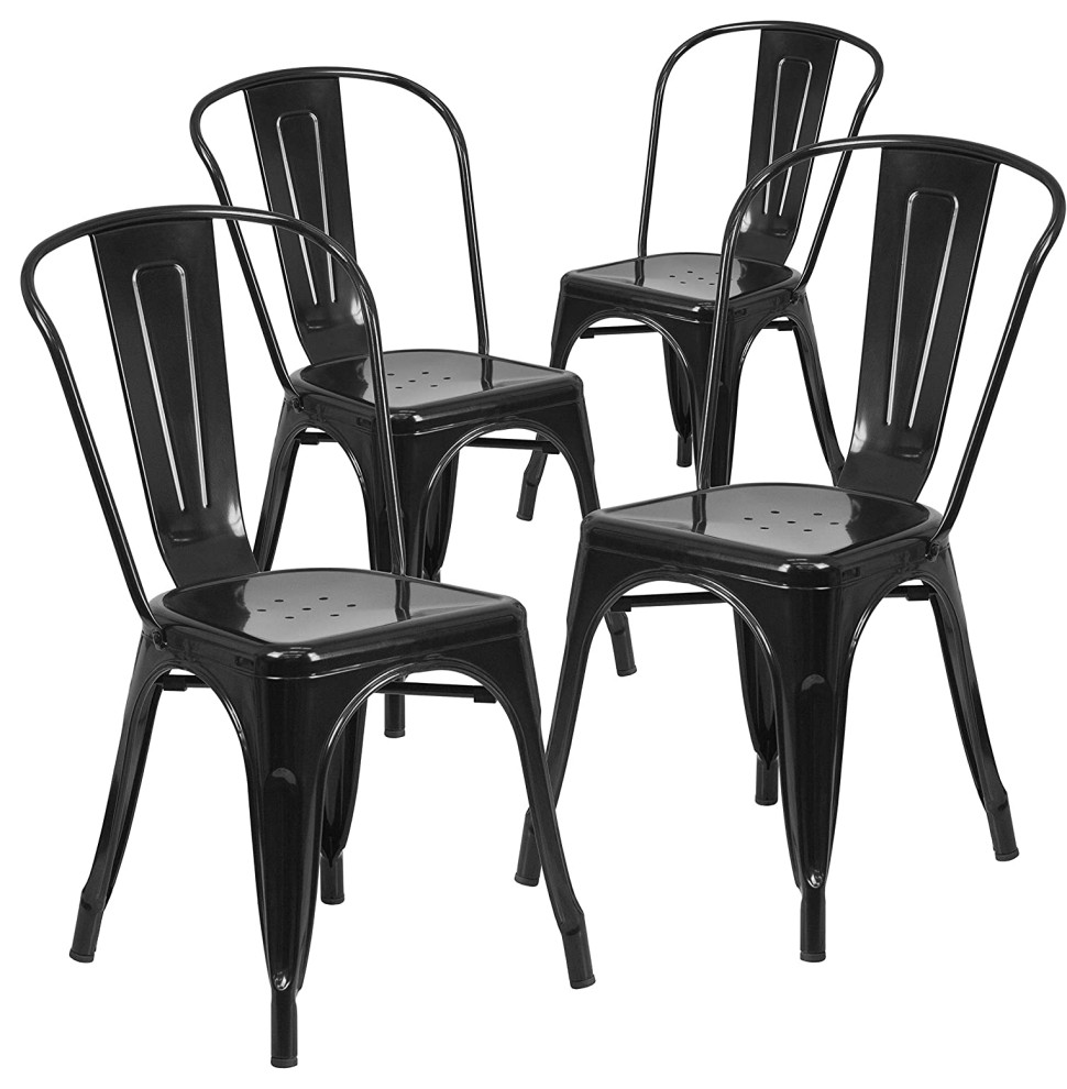 Set of 4 Outdoor Dining Chair  Stackable Design With Open Back   Industrial   Outdoor Dining Chairs   by Decor Love  Houzz