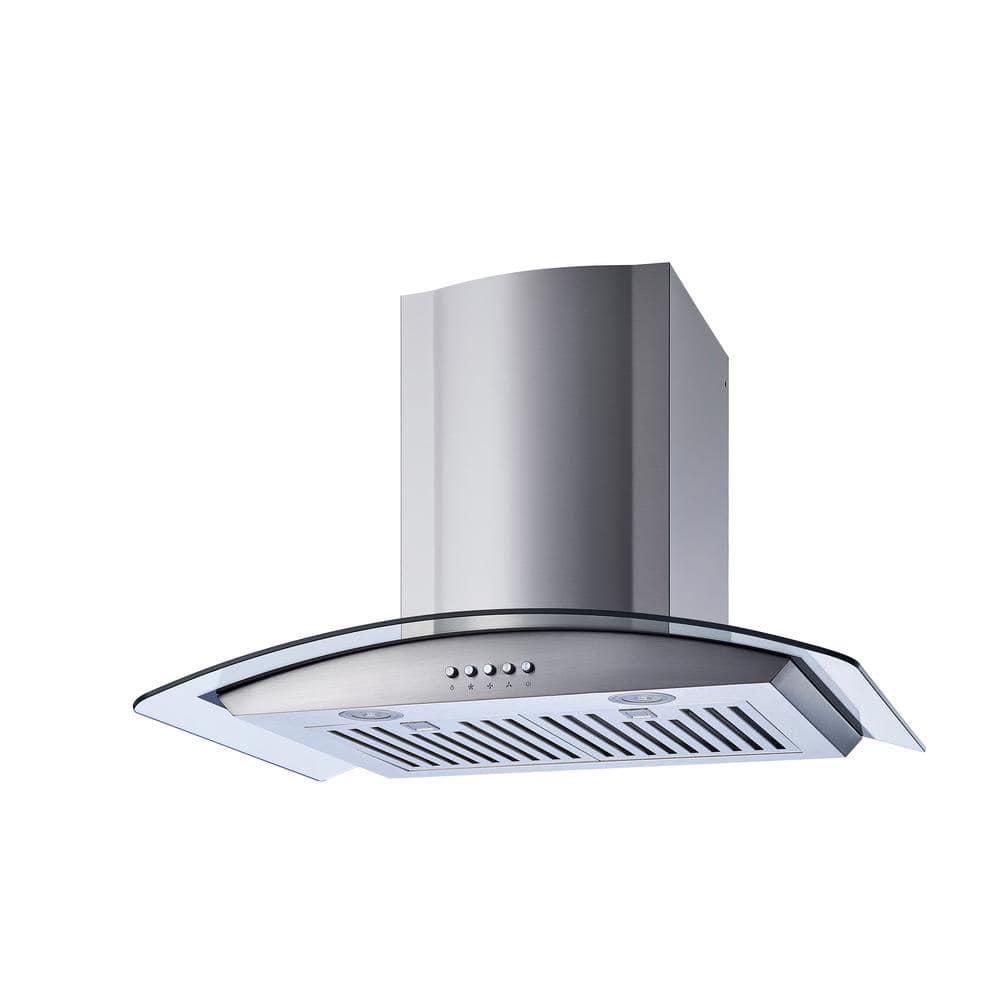 Winflo 30 in Convertible Wall Mount Range Hood in Stainless SteelGlass with Baffle and Charcoal Filters