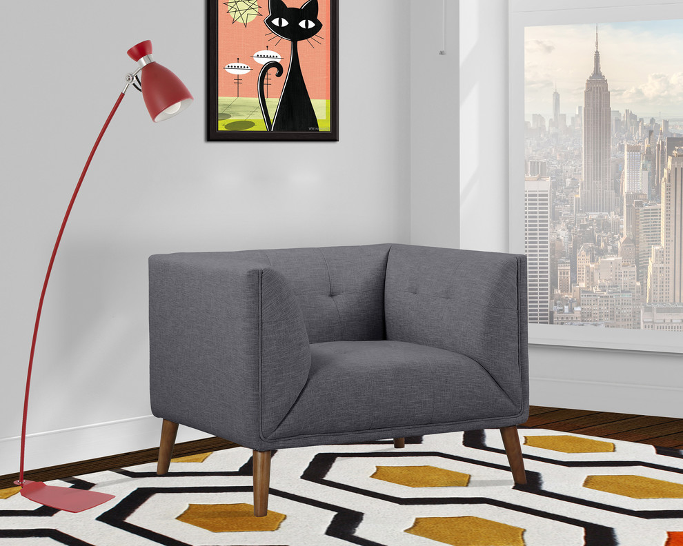 Armen Living Hudson Modern Fabric Chair in Dark Gray and Walnut   Midcentury   Armchairs And Accent Chairs   by Homesquare  Houzz