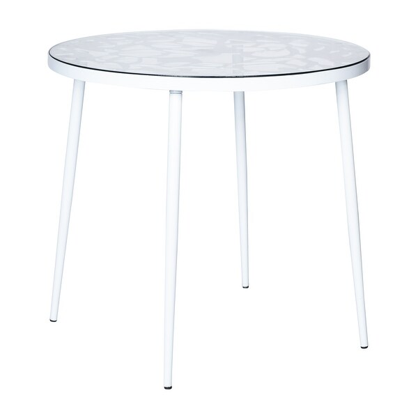 LeisureMod Devon Round Glass Top Aluminum Base Outdoor Dining Table