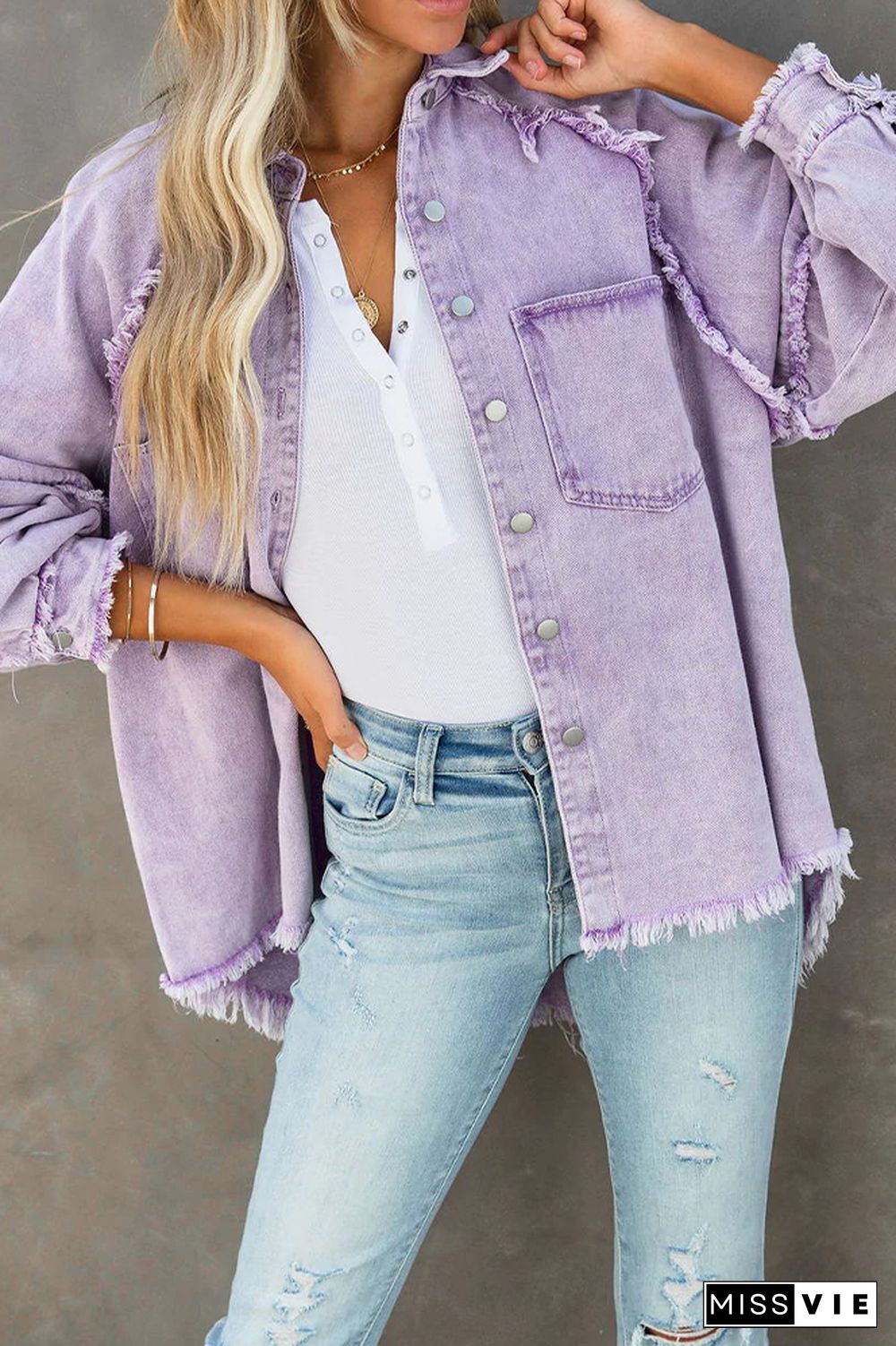 Candy Color Button Pockets Raw Trim Denim Jackets