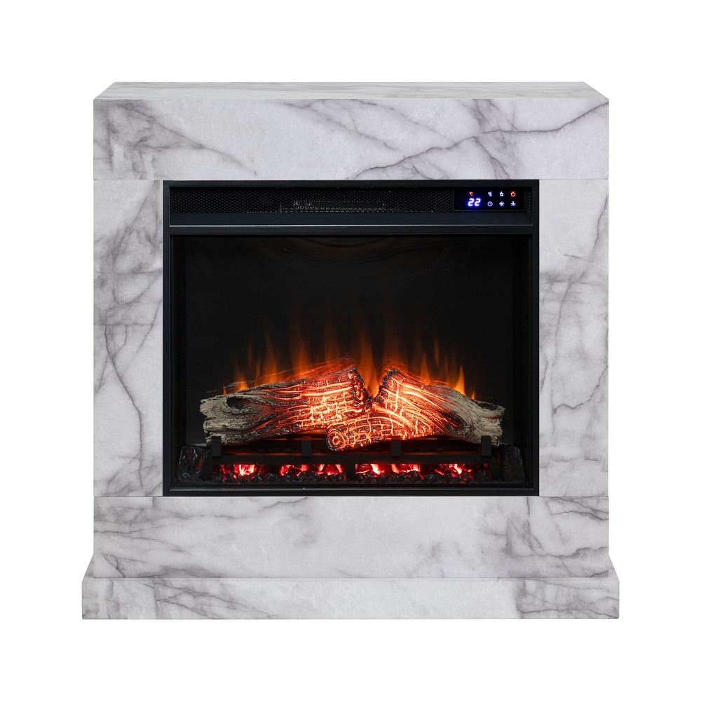 SEI Furniture Dejon Contemporary Electric Fireplace with Faux Stone Mantel