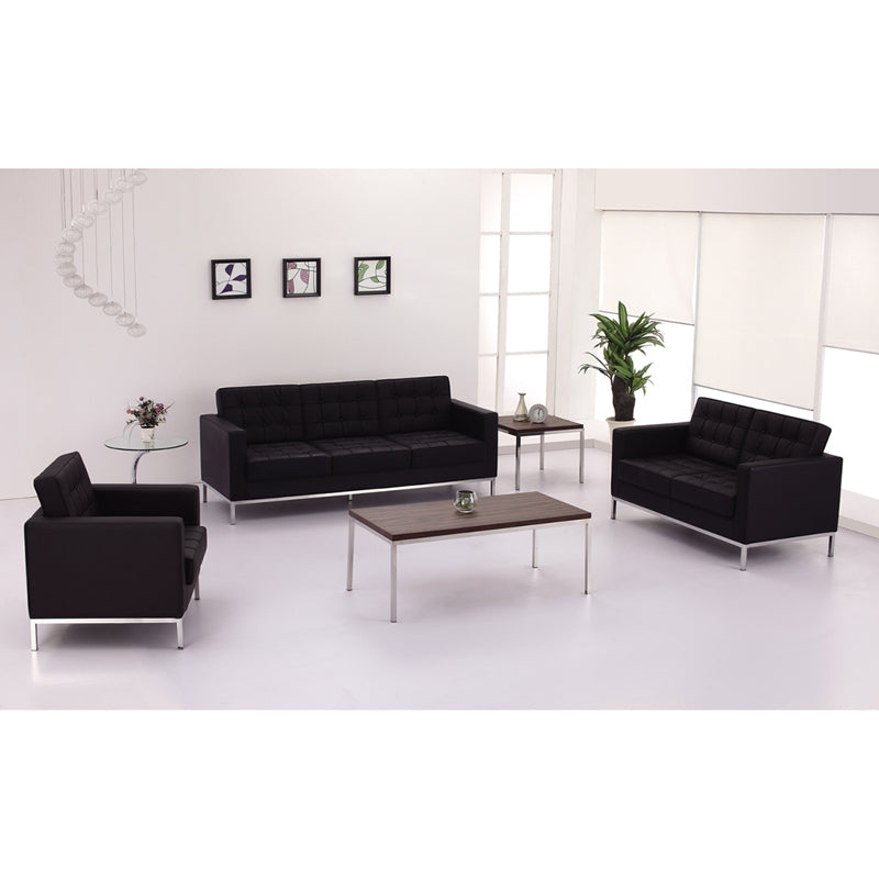 HERCULES Lacey Series Contemporary Black LeatherSoft Sofa with Stainless Steel Frame