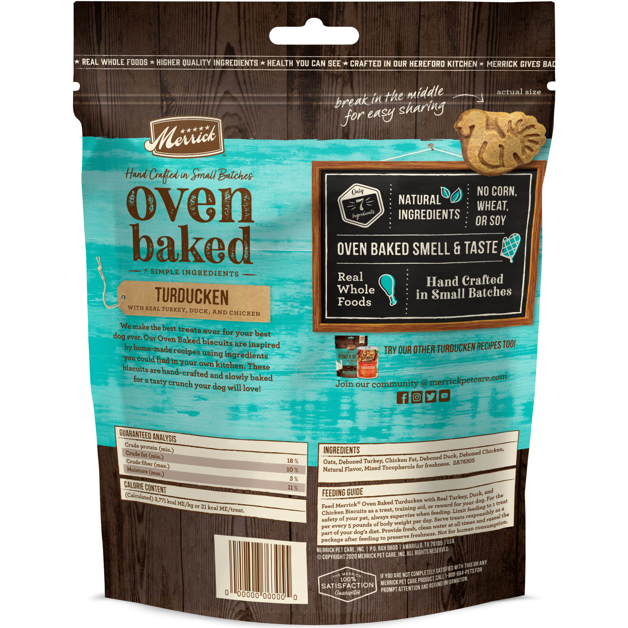 Merrick Oven Baked Turducken with Real Turkey， Duck， and Chicken Treats for Dogs， 11 oz.