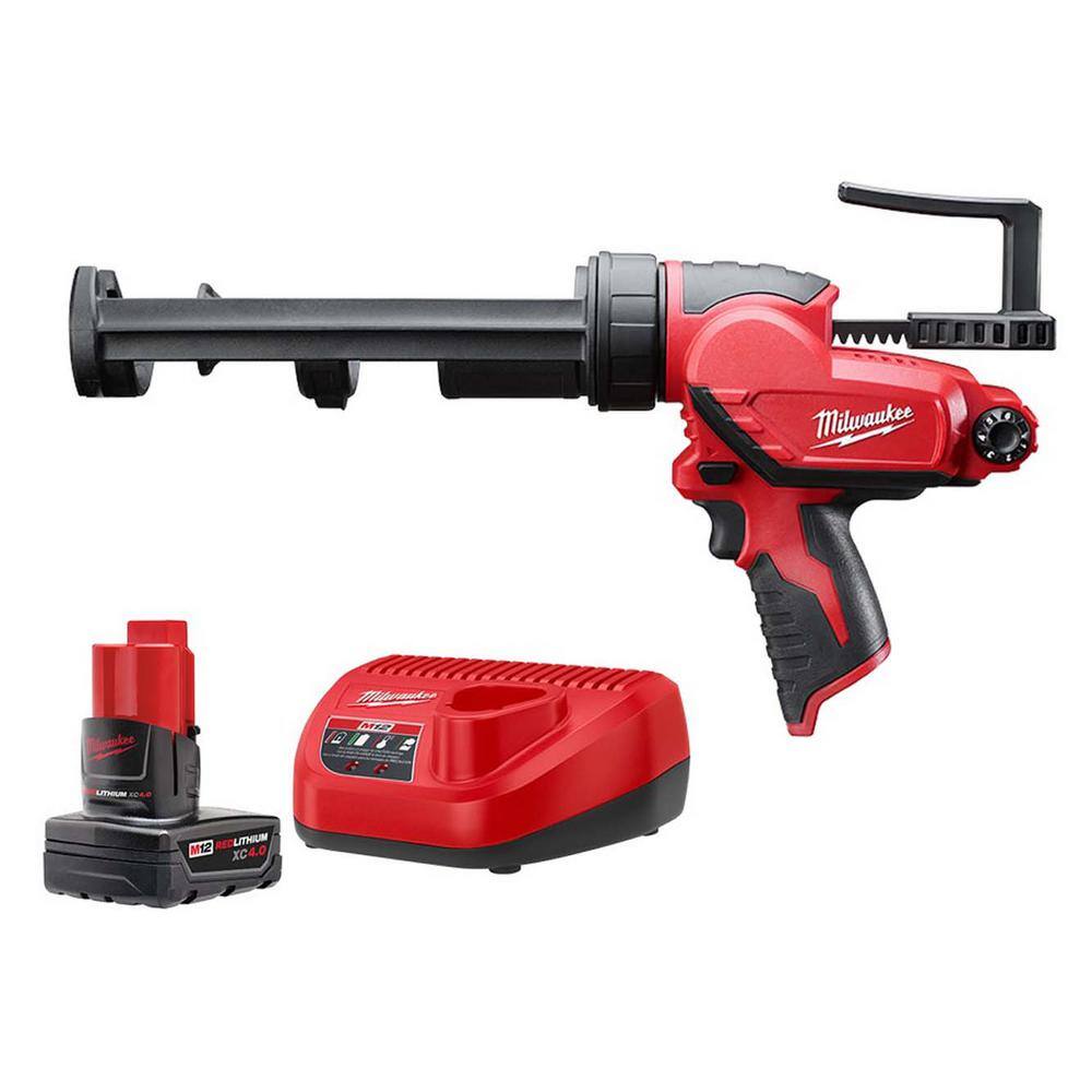 MW M12 12-Volt Lithium-Ion Cordless 4.0ah Starter Kit w10 oz. Adhesive and Caulk Gun 48-59-2440-2441-20