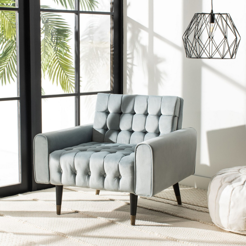 Meris Tufted Arm Chair Slate Blue/Black/Brass   Midcentury   Armchairs And Accent Chairs   by V.S.D Furniture  Houzz