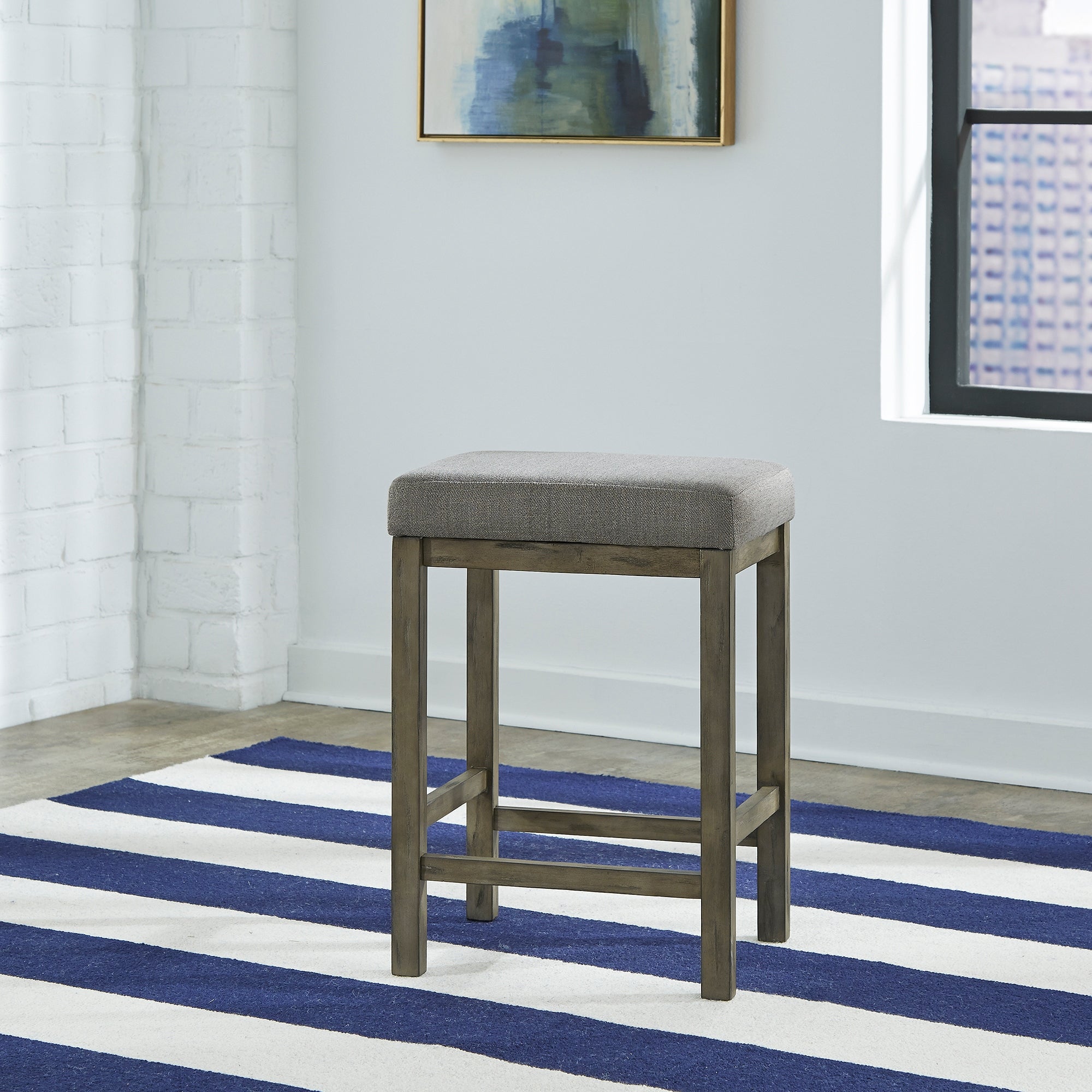 Hayden Way Gray Wash Upholstered Console Stool