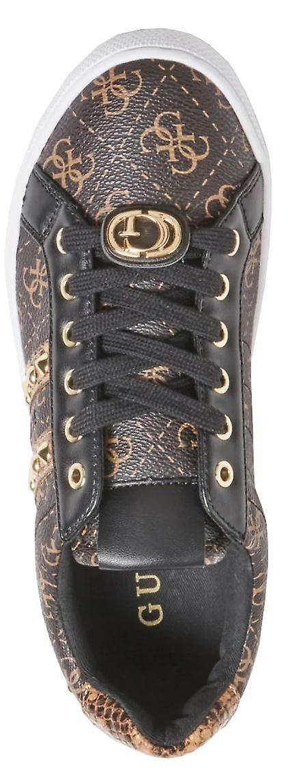 Guess Rassta Brown Gold Womens Leather Trainers