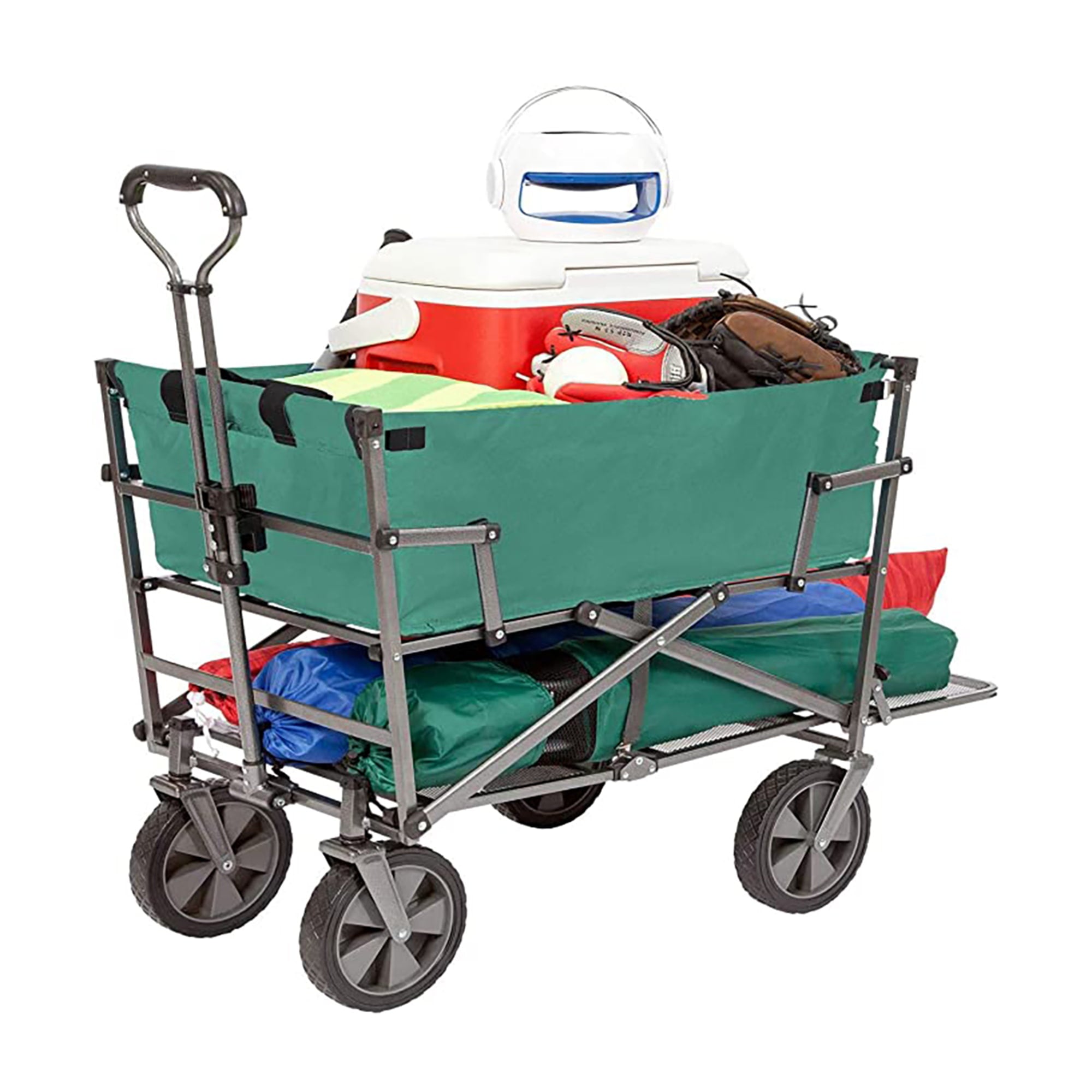 Mac Sports Double Decker Wagon: Green - Collapsible Outdoor Utility Garden Cart， 150 Lb Capacity， 32.5 x 17.5 x 10.5