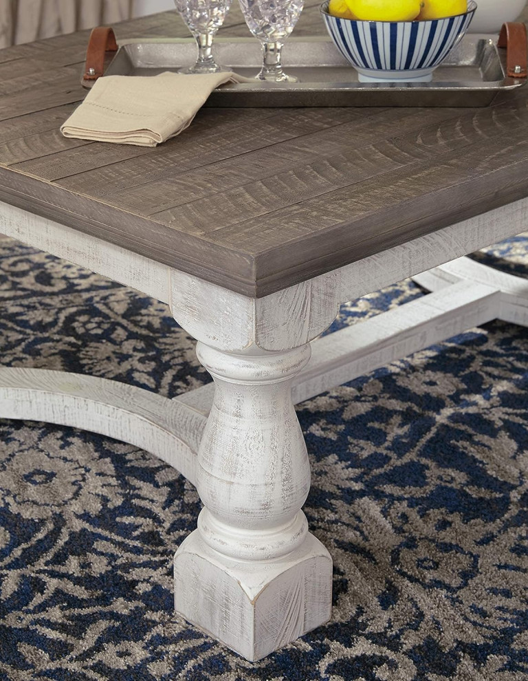 Farmhouse Coffee Table  Carved Column Accents  ampLarge Top  White/Weathered Gray   French Country   Coffee Tables   by Decor Love  Houzz