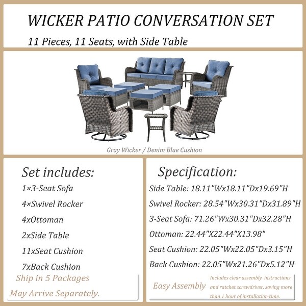 Wicker Patio Furniture Conversation Set with High Back Swivel Chairs and Storage Ottomans，Cushions Included🎃